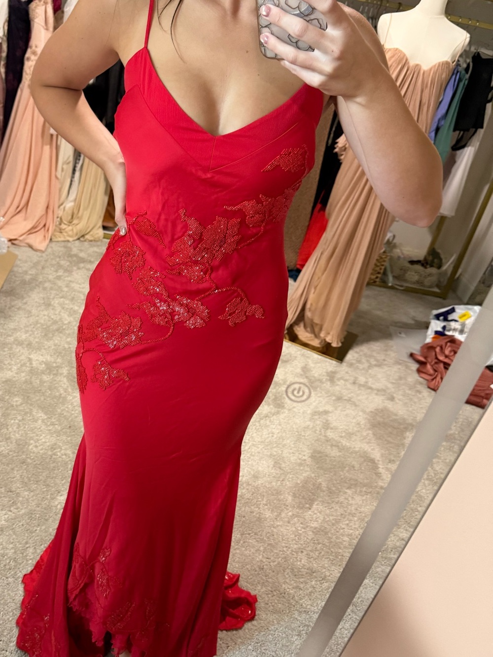 ANASTELLE
Red Hand Beaded Embellished Satin Maxi Dress - Limited Edition - Picture 8 of 12